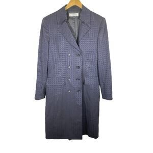 Tahari Vintage Geo Square Textured Long Blazer Jacket Dark Blue Sz 14